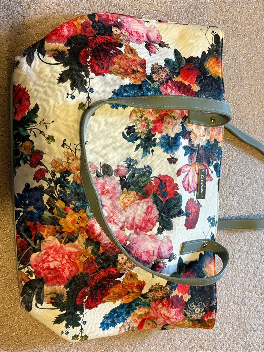 bebe Multicolor Floral Tote with Sage Trim